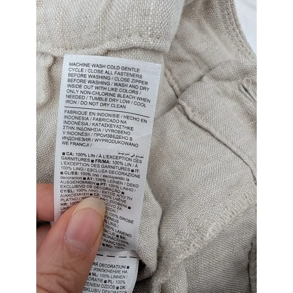 Athleta Voyager Size 6 Tan 100% Linen Zip Up Mini Skirt Adjustable Snap Pockets